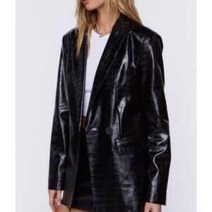 Faux Leather Croc Blazer